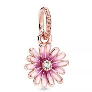 Pink Daisy Flower Charm For Pandora Bracelet